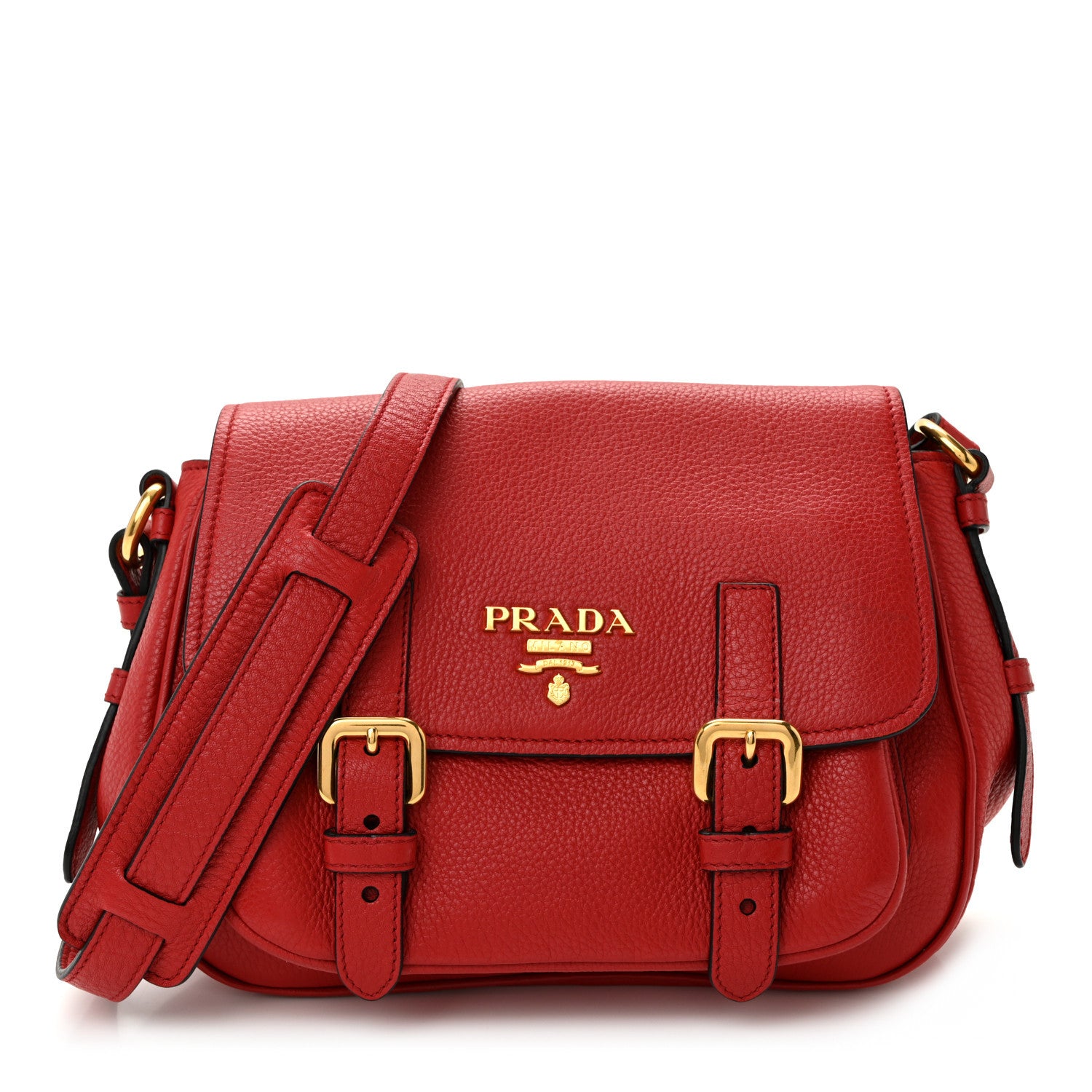 Prada Vitello Daino Double Buckle Messenger Bag Rosso 1 of 10