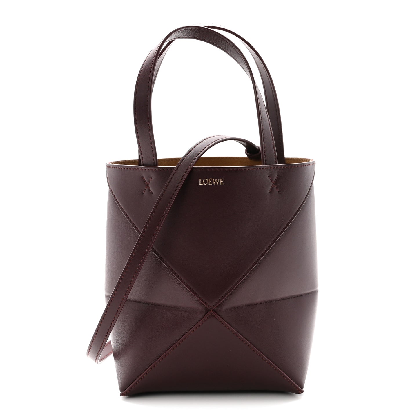 Shiny Calfskin Mini Puzzle Fold Tote Burgundy