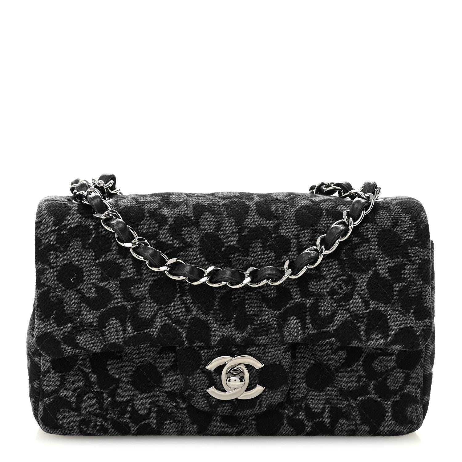 Chanel Printed Denim Quilted Flower Mini Rectangular Flap Black 1 of 11