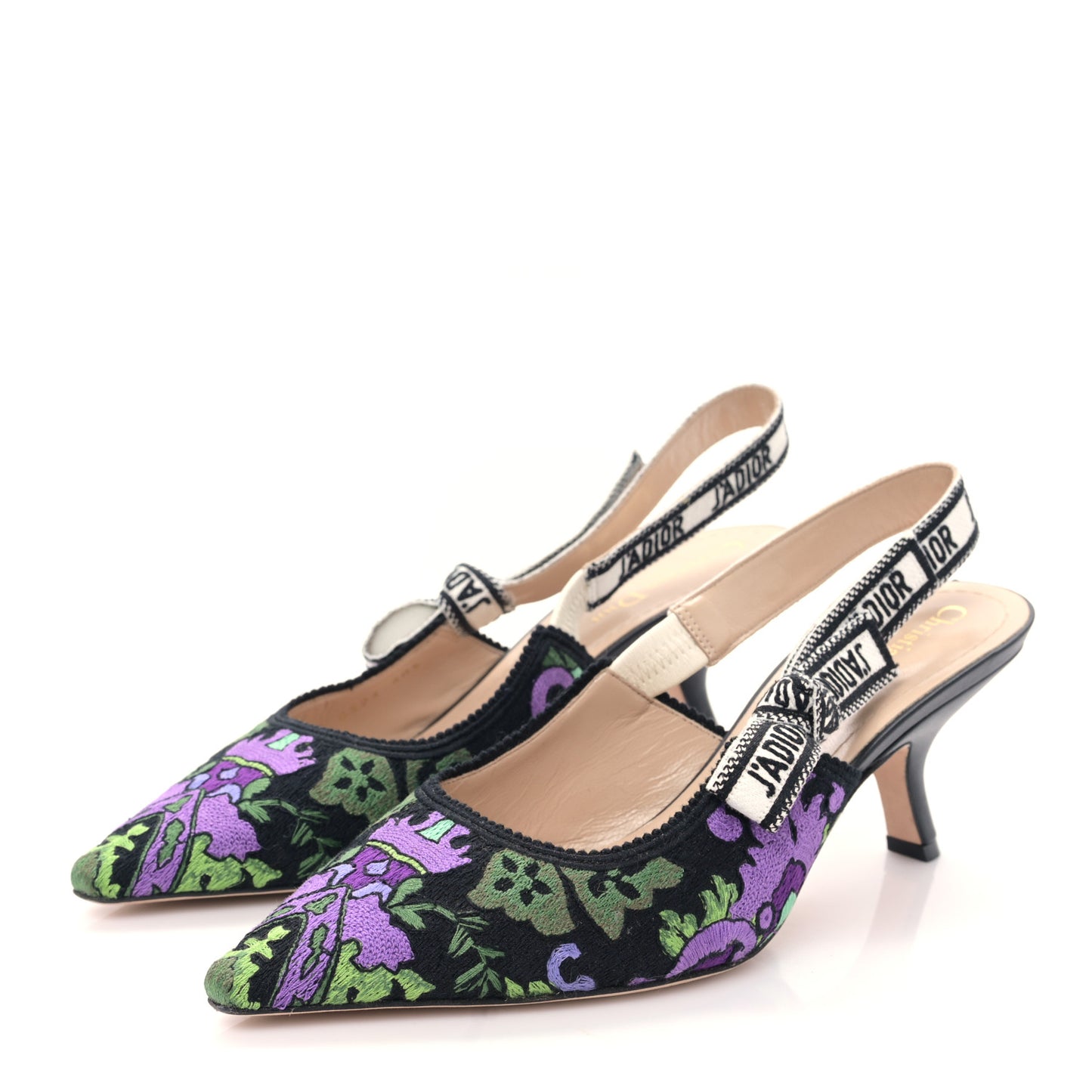 Canvas Embroidered Indian J'Adior Slingback 65mm Pumps 40.5 Multicolor