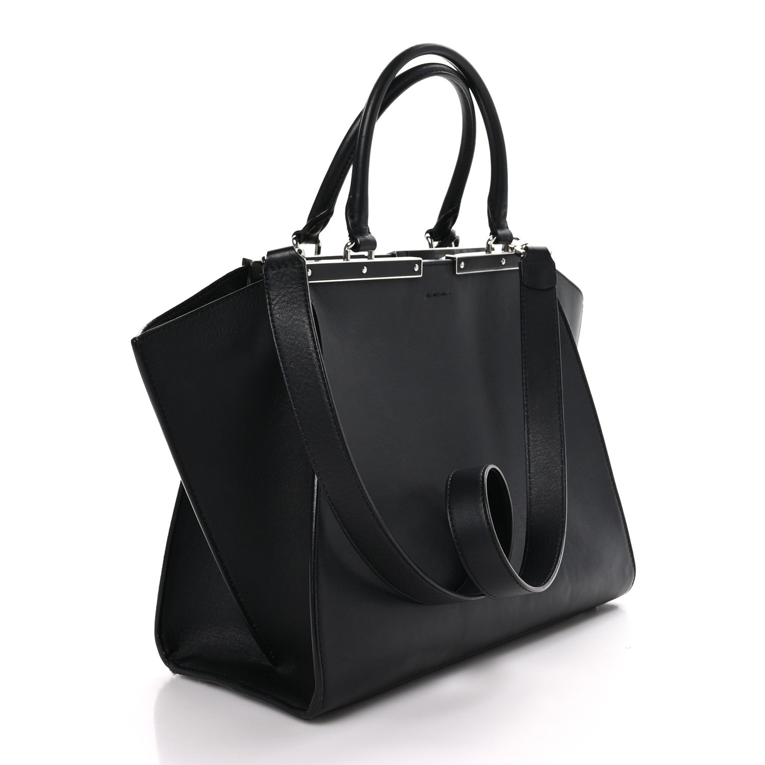 Fendi Vitello Pelo Flamingo Crocodile Embossed Petite 3Jours Tote Black 3 of 9
