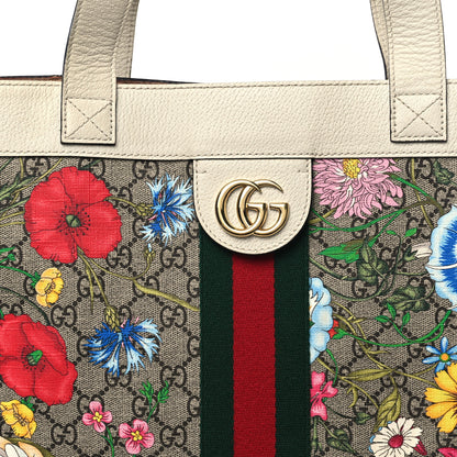 Gucci GG Supreme Monogram Flora Web Ophidia Vertical Shopping Tote White 8 of 13