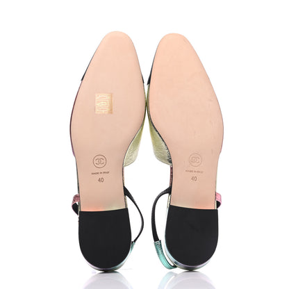 Chanel Laminated Calfskin Grosgrain Cap Toe CC Slingback Flats 40 Multicolor Black 5 of 11