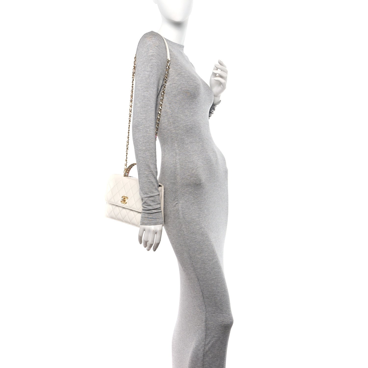 Chanel Shiny Calfskin Quilted Multicolor Small Top Handle White 2 of 17