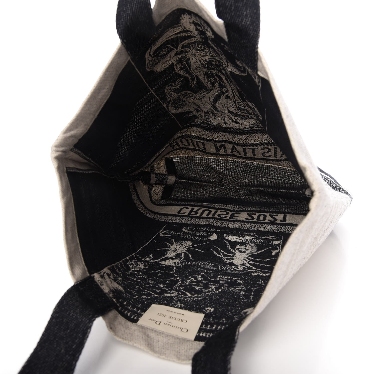 Christian Dior Canvas Print Cruise Tote Ivory Black 5 of 9