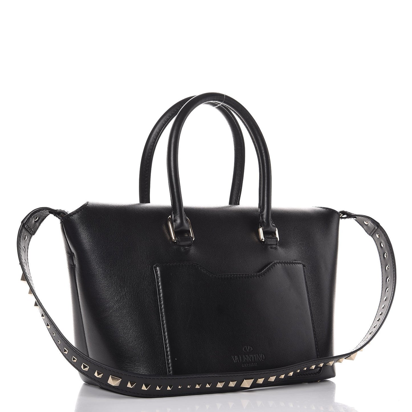 Calfskin Small Rockstud Demilune Double Handle Satchel Black