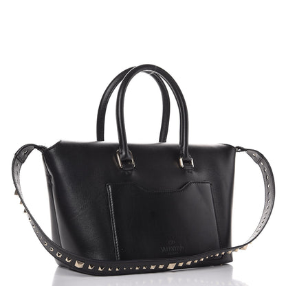 Valentino Garavani Calfskin Small Rockstud Demilune Double Handle Satchel Black 4 of 9