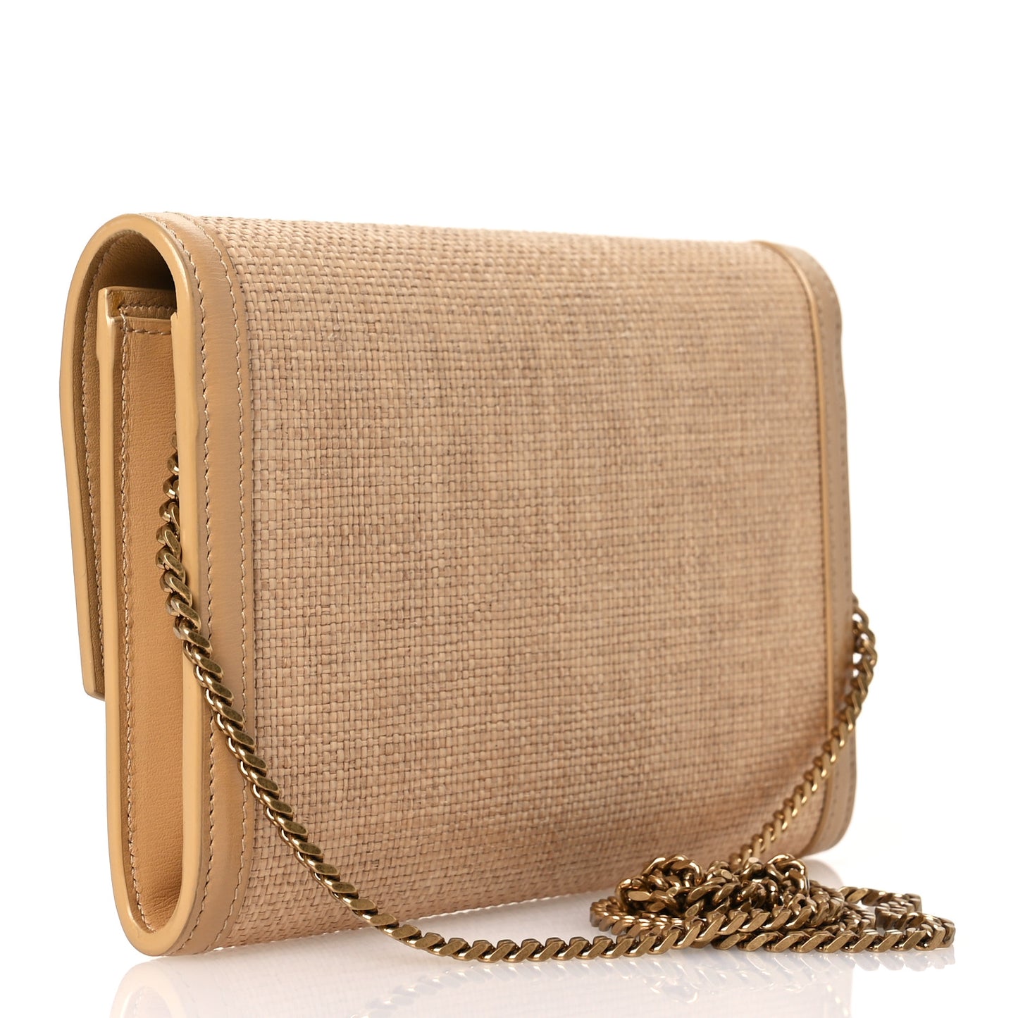 Micro Raffia Monogram Uptown Chain Wallet Natural Hay Blush