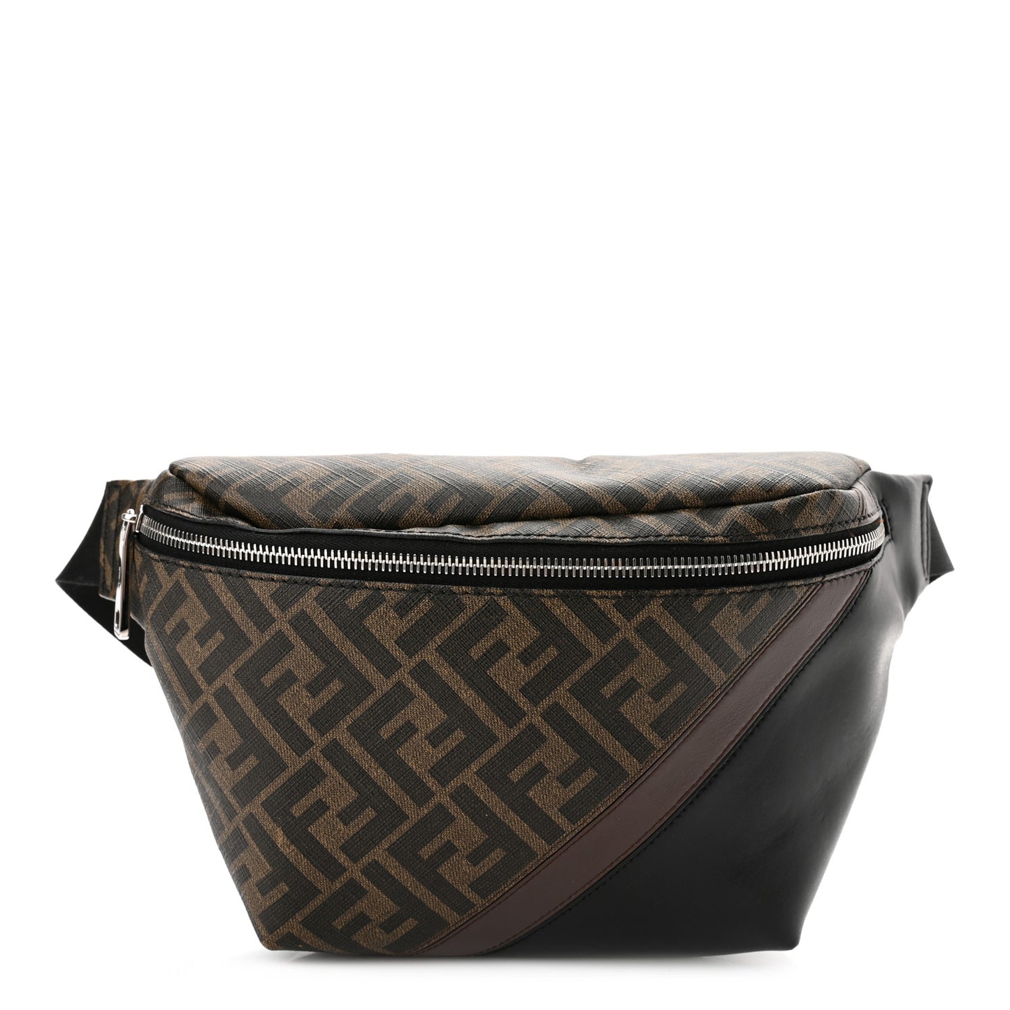 Glazed Fabric Vitello Liberty FF 1974 Diagonal Belt Bag Tobacco Moresco Black