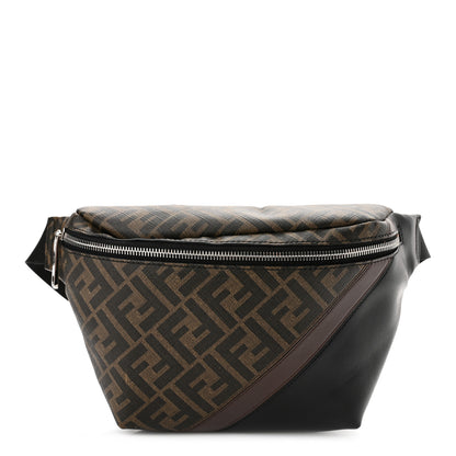 Fendi Glazed Fabric Vitello Liberty FF 1974 Diagonal Belt Bag Tobacco Moresco Black 1 of 10