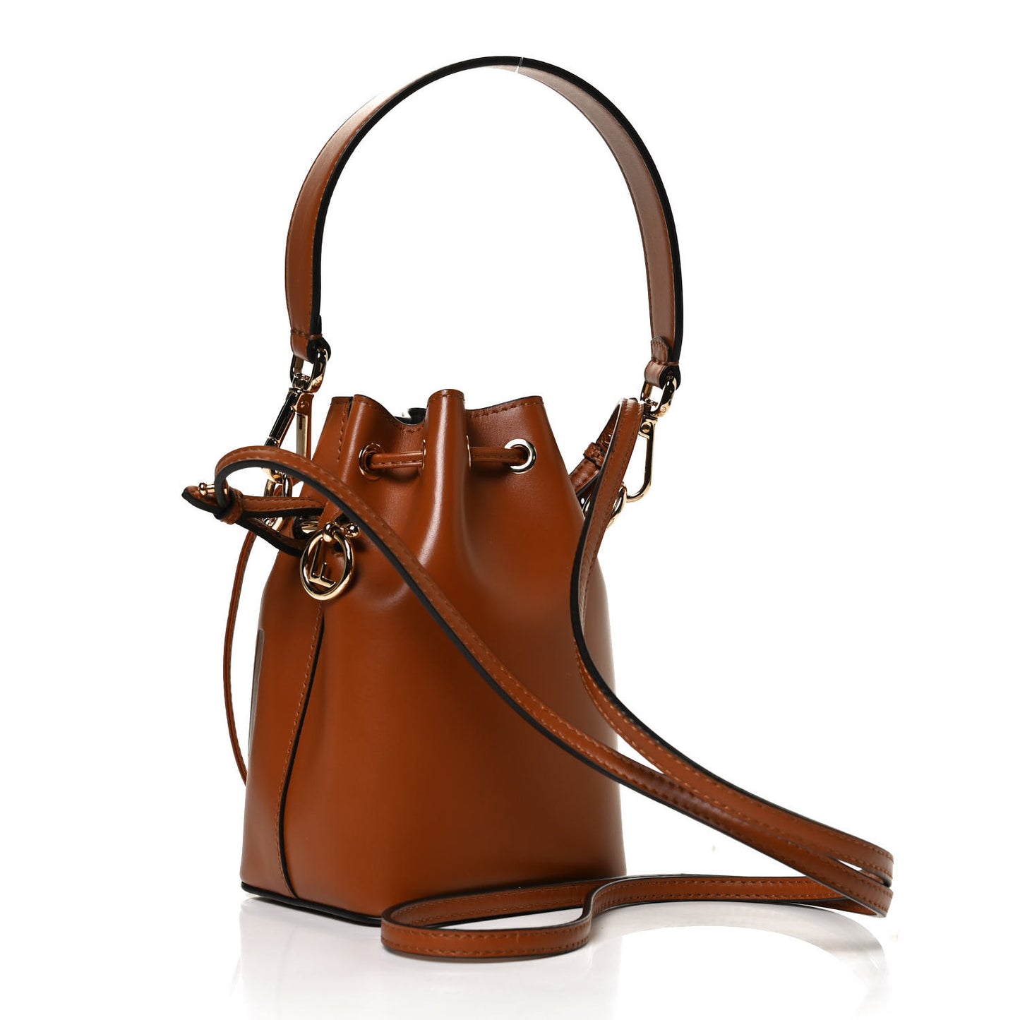 Vitello King F is Fendi Logo Embossed Mini Mon Tresor Bucket Bag Cuoio