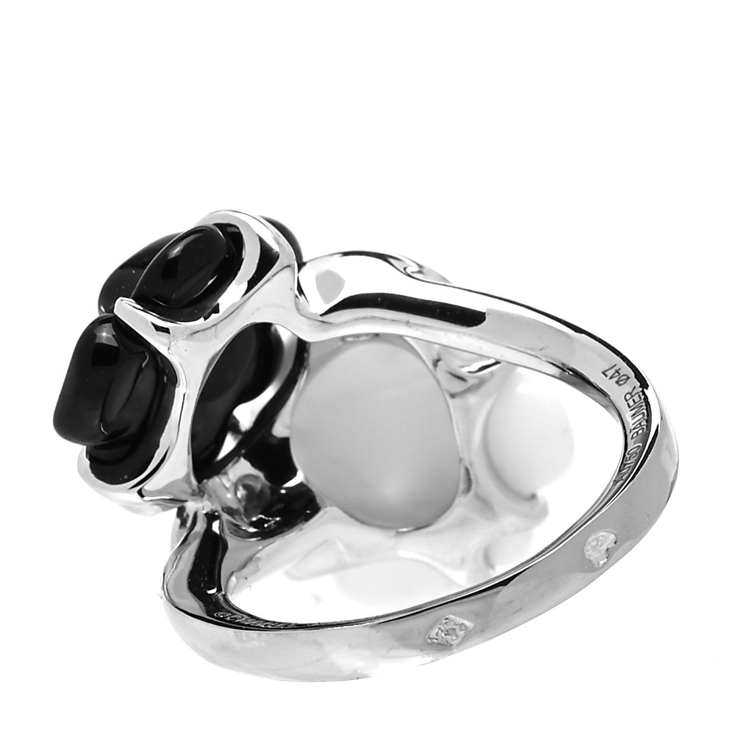 Chanel 18K White Gold Diamond Onyx White Agate Camelia Sculpte Ring 47 4 3 of 5
