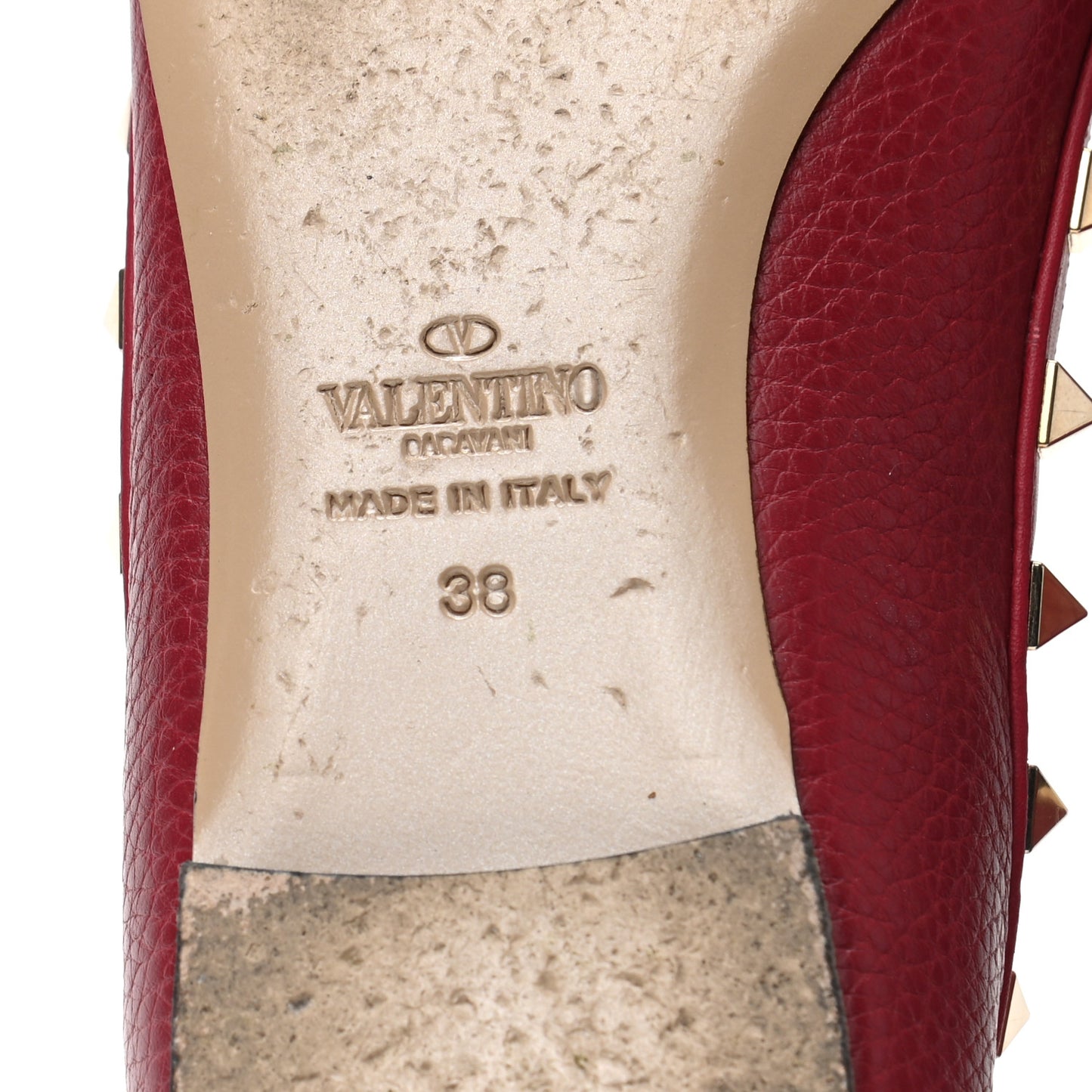 Pebbled Calfskin Rockstud Ballerina Flats 38 Scarlet