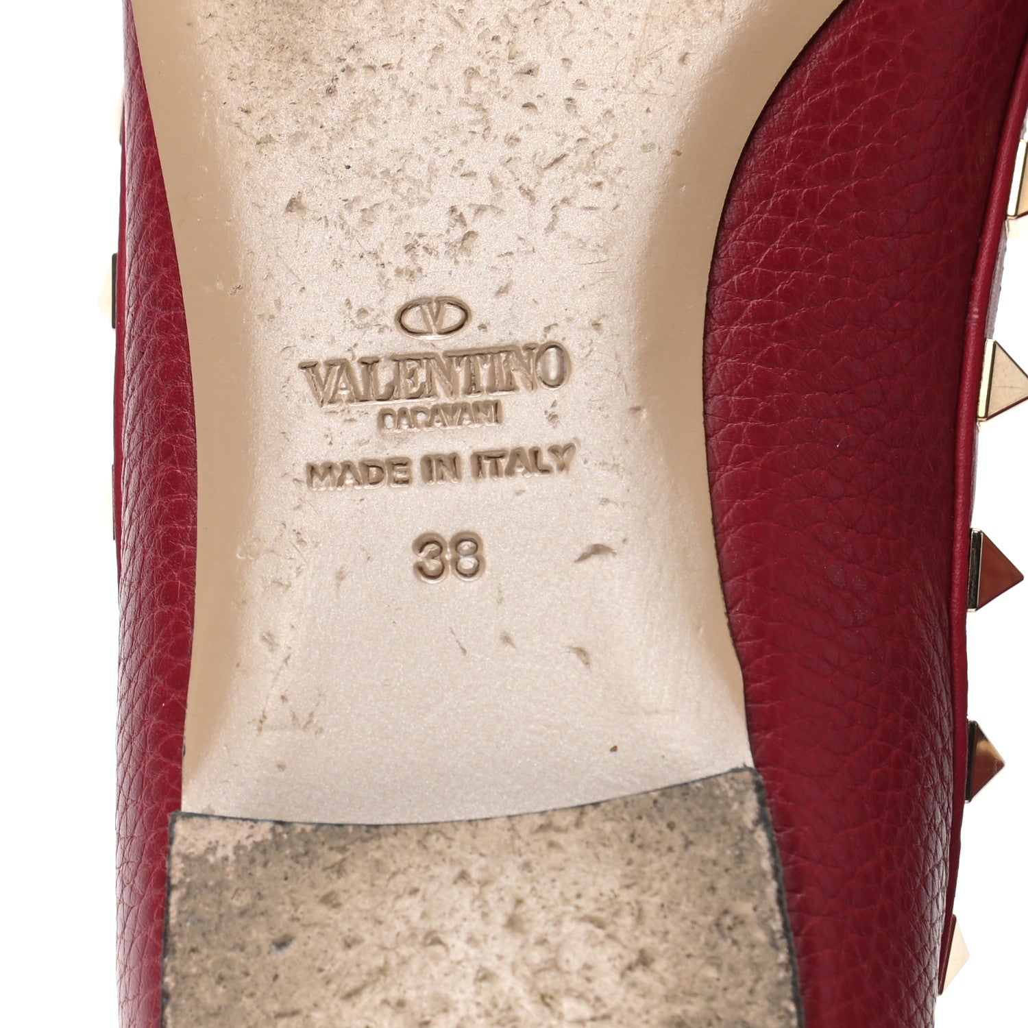Valentino Garavani Pebbled Calfskin Rockstud Ballerina Flats 38 Scarlet 6 of 10