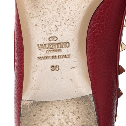 Valentino Garavani Pebbled Calfskin Rockstud Ballerina Flats 38 Scarlet 6 of 10