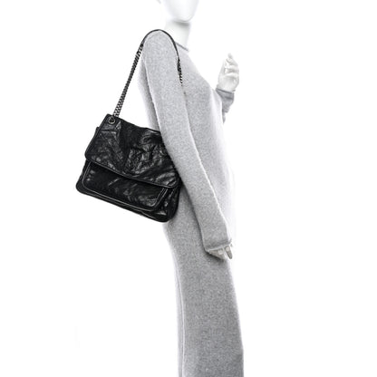Saint Laurent Crinkled Calfskin Matelasse Monogram Large Niki Chain Satchel Black 2 of 10