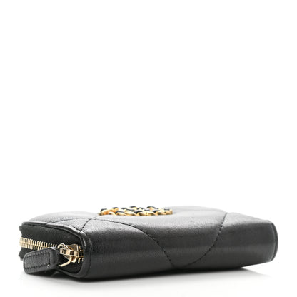 Chanel Shiny Goatskin Quilted Chanel 19 Zip Around Coin Purse Wallet Black 4 of 8