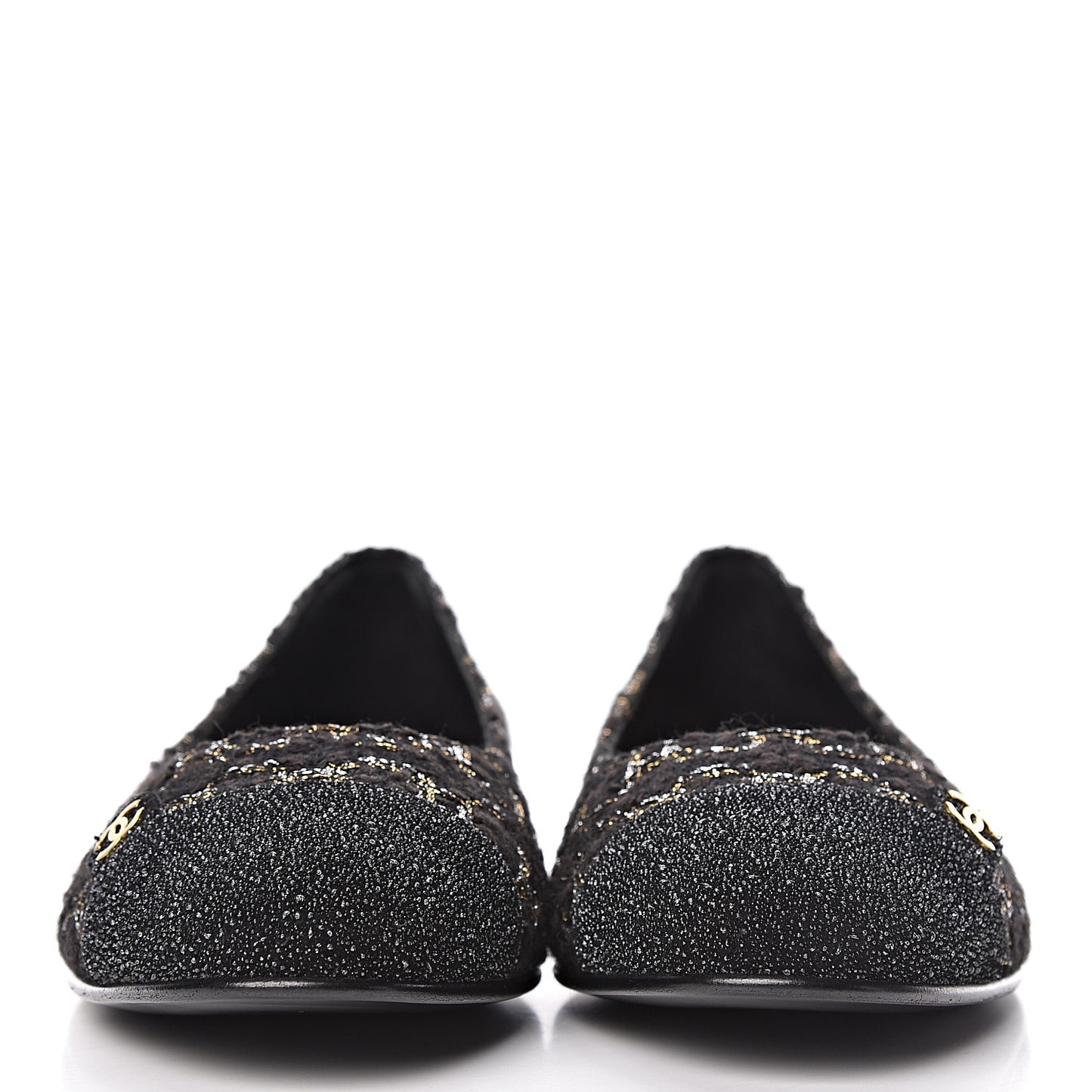 Tweed Cap Toe Ballerina Flats 36 Black
