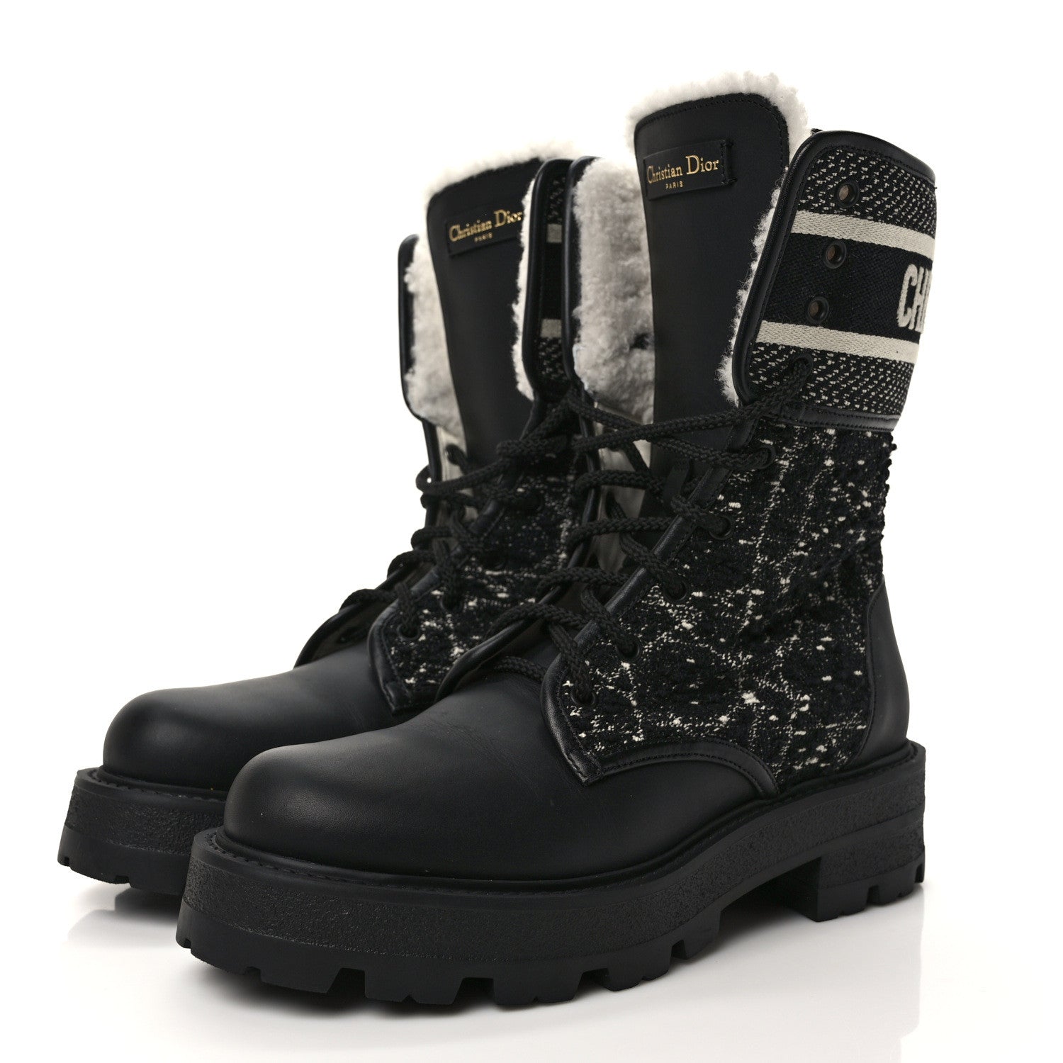 Christian Dior Calfskin Tweed Cannage D-Major Ankle Boots 38.5 Black White 3 of 9