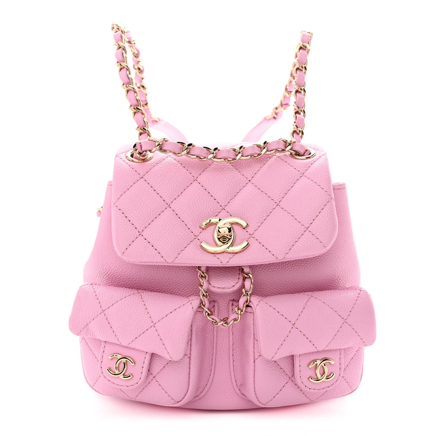Shiny Caviar Quilted Small Duma Pockets Drawstring Backpack Lilac