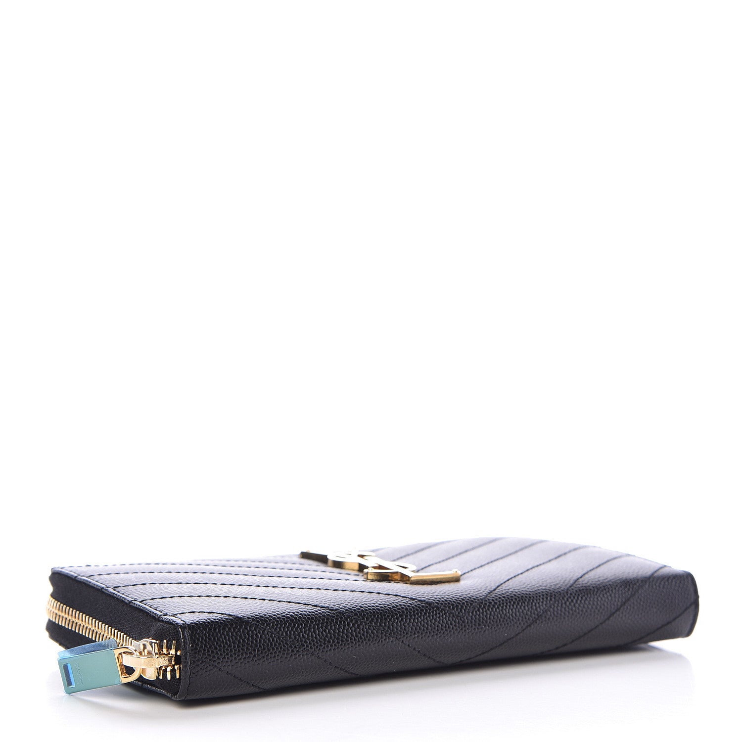 Saint Laurent Grain De Poudre Matelasse Chevron Monogram Zip Around Wallet Black 4 of 7