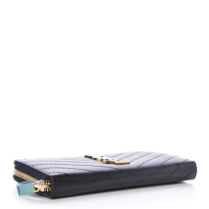 Saint Laurent Grain De Poudre Matelasse Chevron Monogram Zip Around Wallet Black 4 of 7