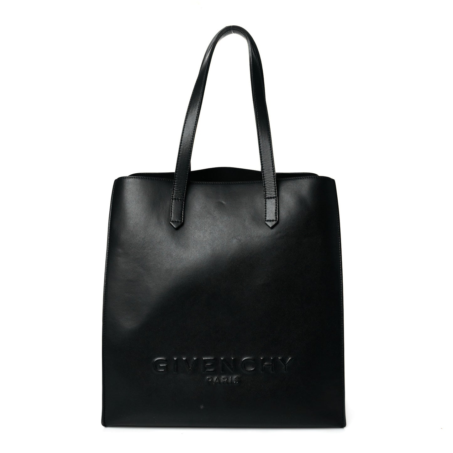 Calfskin Logo Debossed Medium Shopper Tote Black