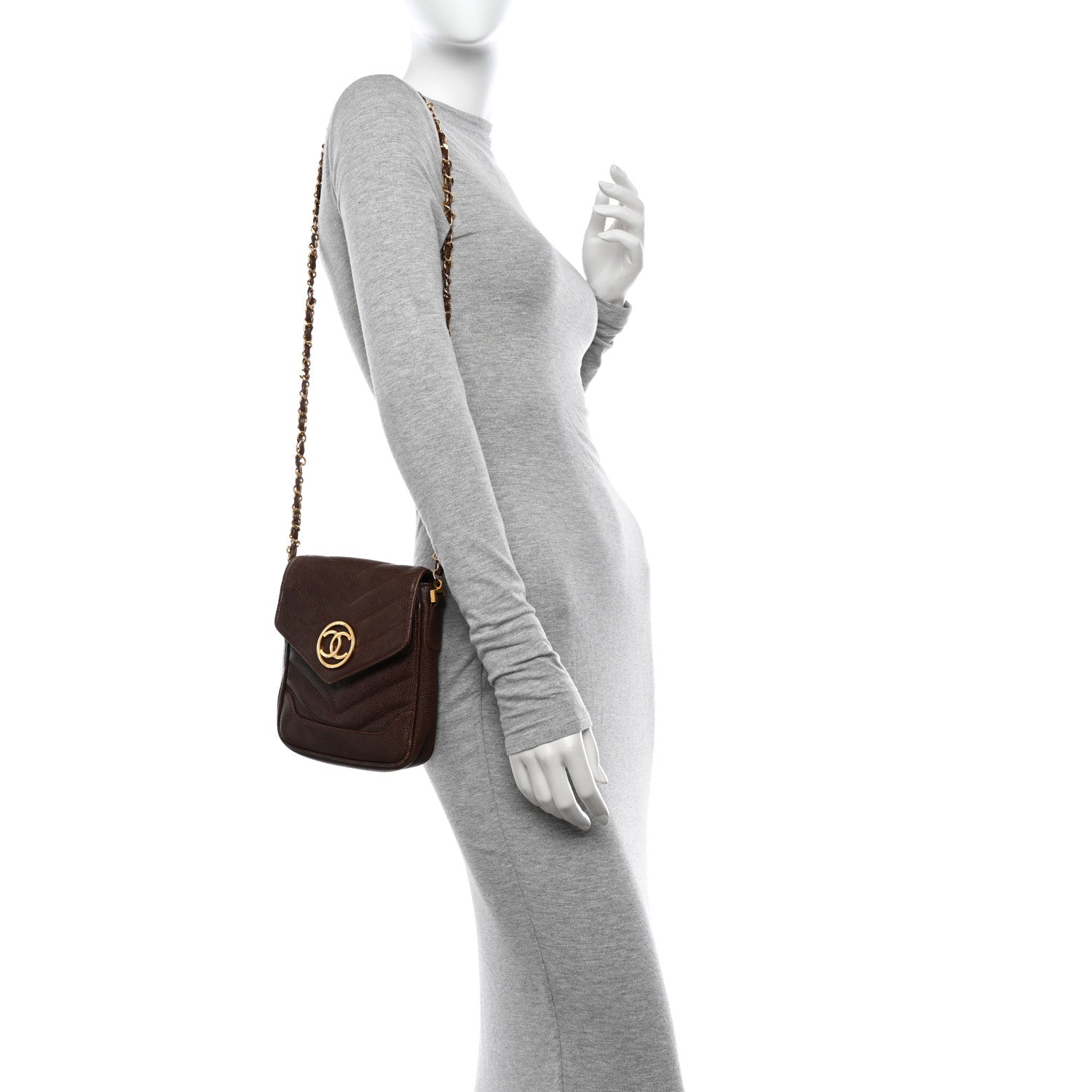 Chanel Caviar Chevron Envelope Flap Bag Brown 2 of 11