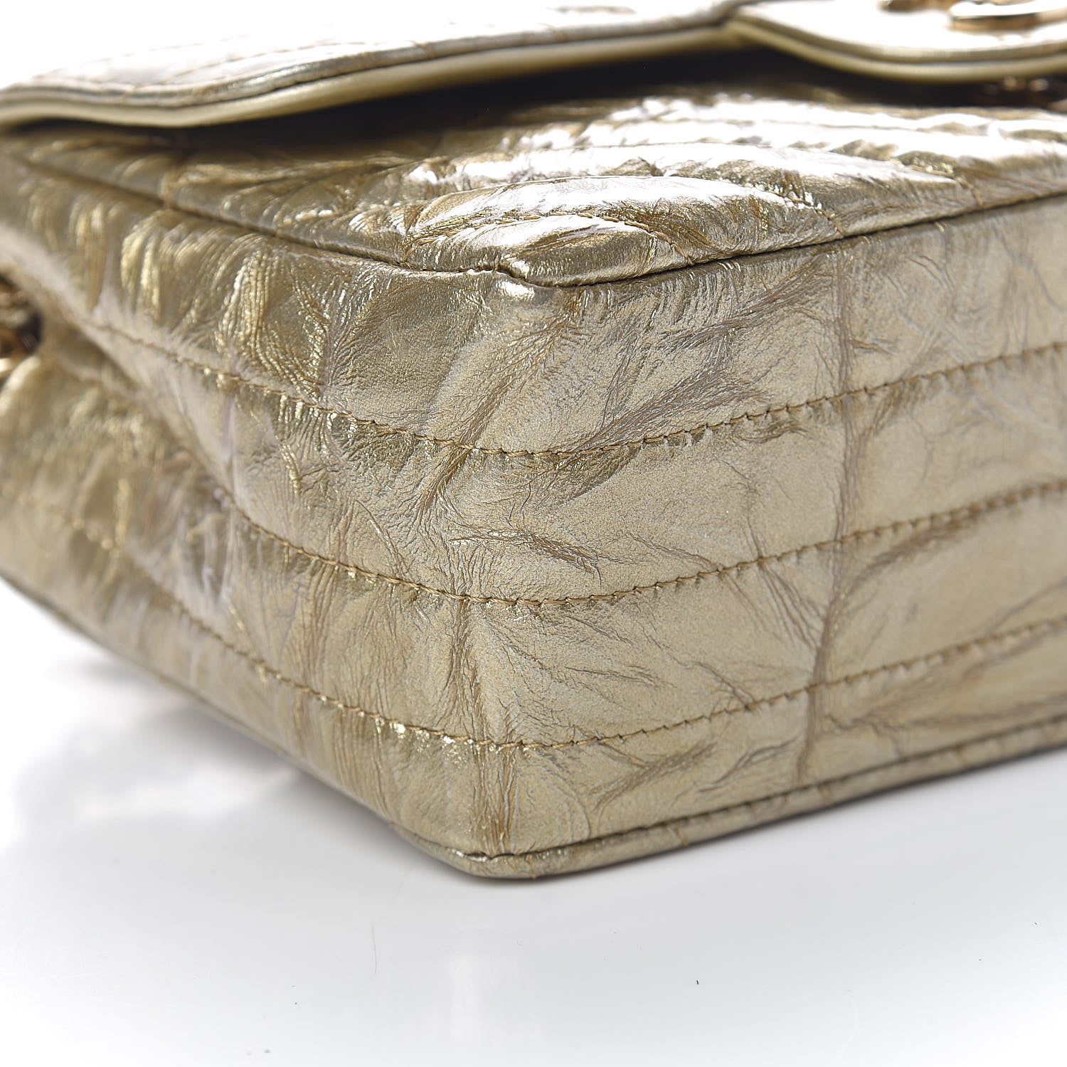 Chanel Patent Metallic Crumpled Calfskin Chevron Quilted Mini Rectangular Flap Gold 8 of 11