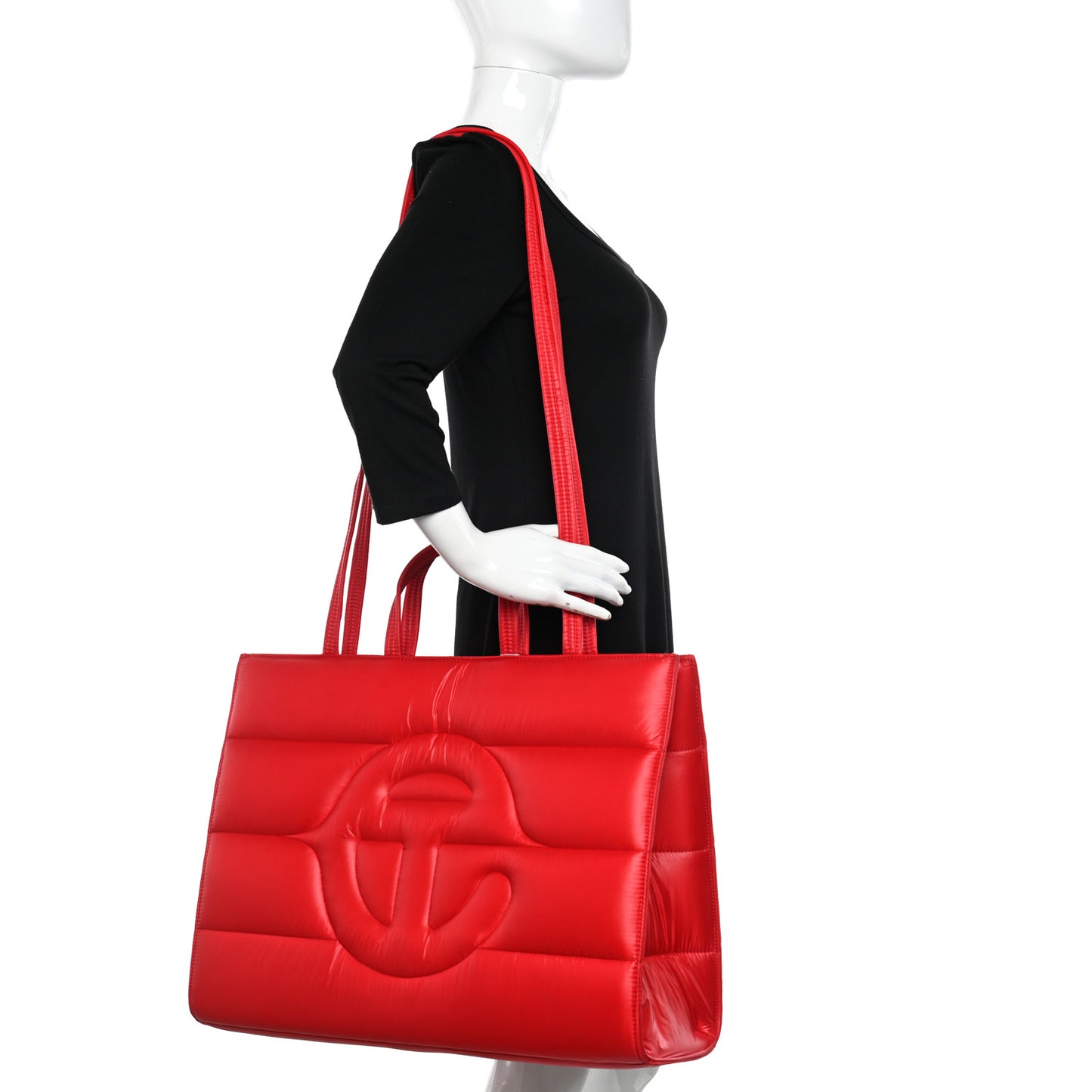 Nylon Large Puff Shopping Bag Red