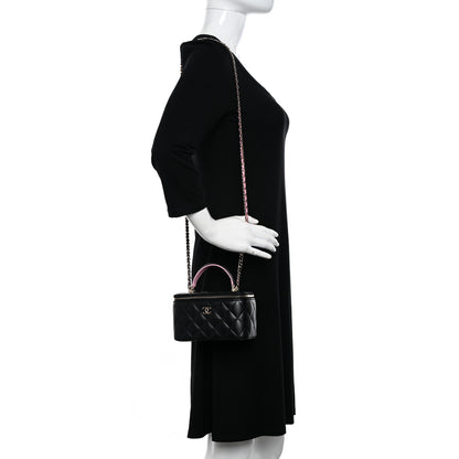 Chanel Lambskin Quilted Small Top Handle Vanity Case With Chain Black Lilac 2 of 12