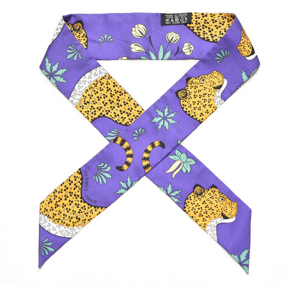 Hermes Silk Les Leopards Twilly Violet Ocre Vert 1 of 5