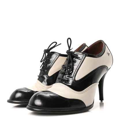 Chanel Calfskin Oxford Lace Up Booties 36 Black Beige 7 of 16