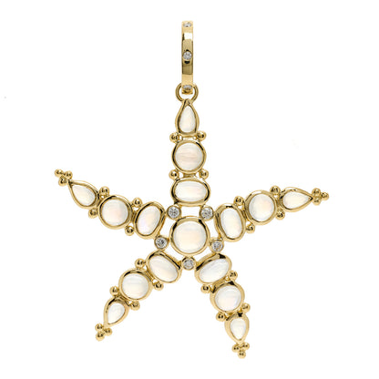 Temple St. Clair 18K Yellow Gold Diamond Blue Moonstone Large Sea Star Pendant 1 of 4