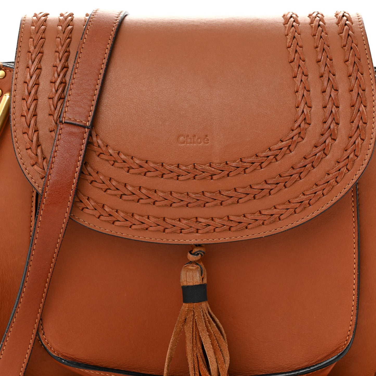 Calfskin Braided Medium Hudson Shoulder Bag Caramel