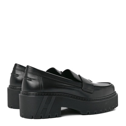 Hermes Glazed Calfskin Womens Hitch Loafers 37.5 Black 4 of 9