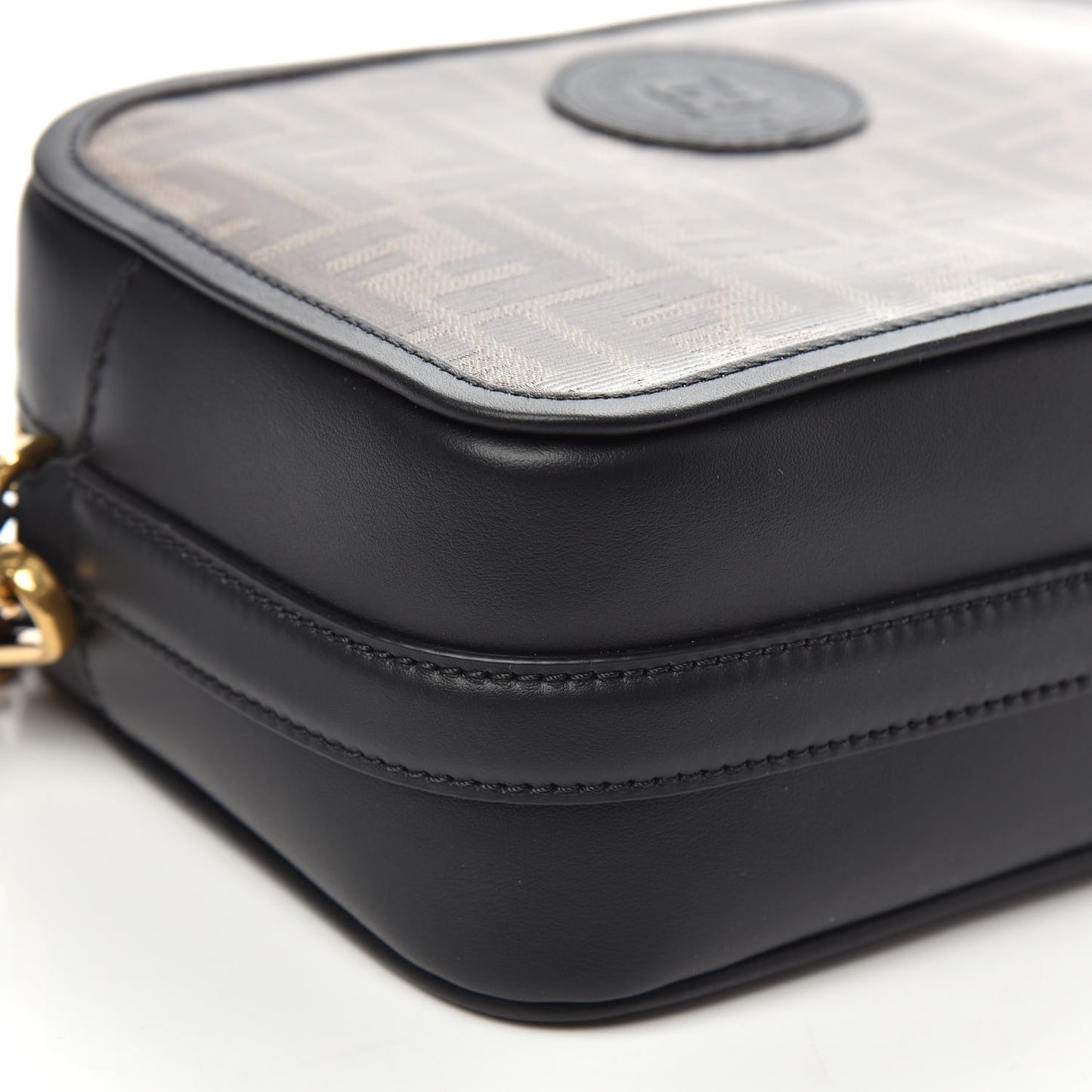 Glazed Fabric Vitello Century FF 1974 Stamp Patch Camera Case Mogano Panna Black