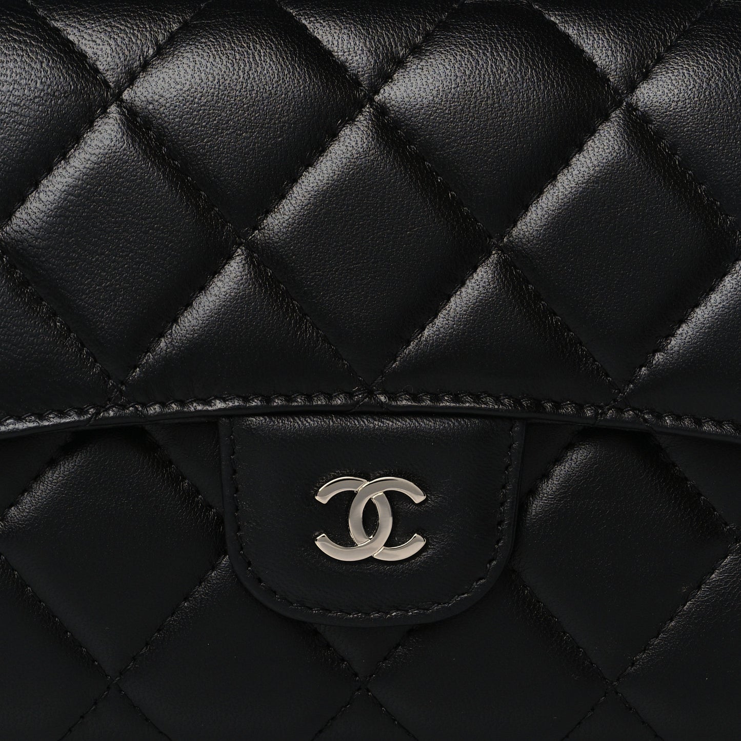 Lambskin Quilted Large Flap Wallet Black