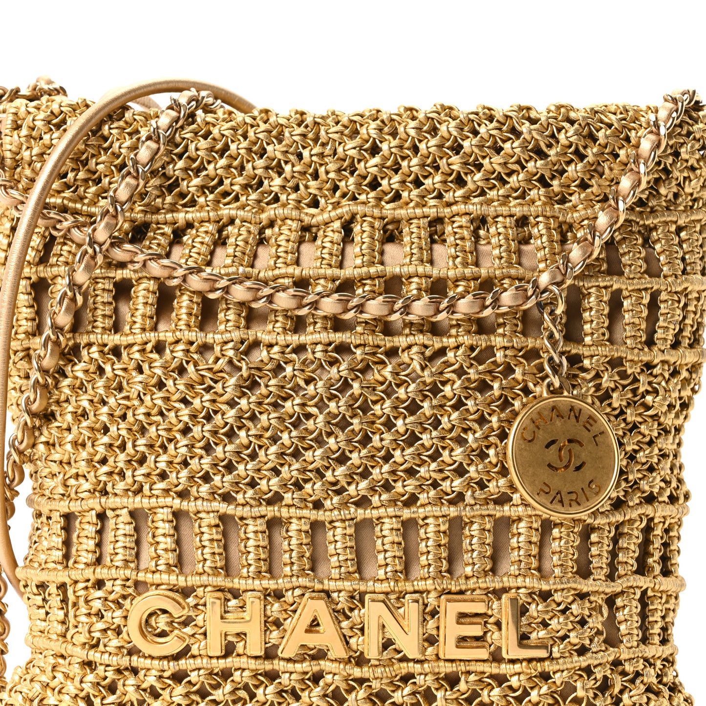Metallic Calfskin Macrame Mini Chanel 22 Gold