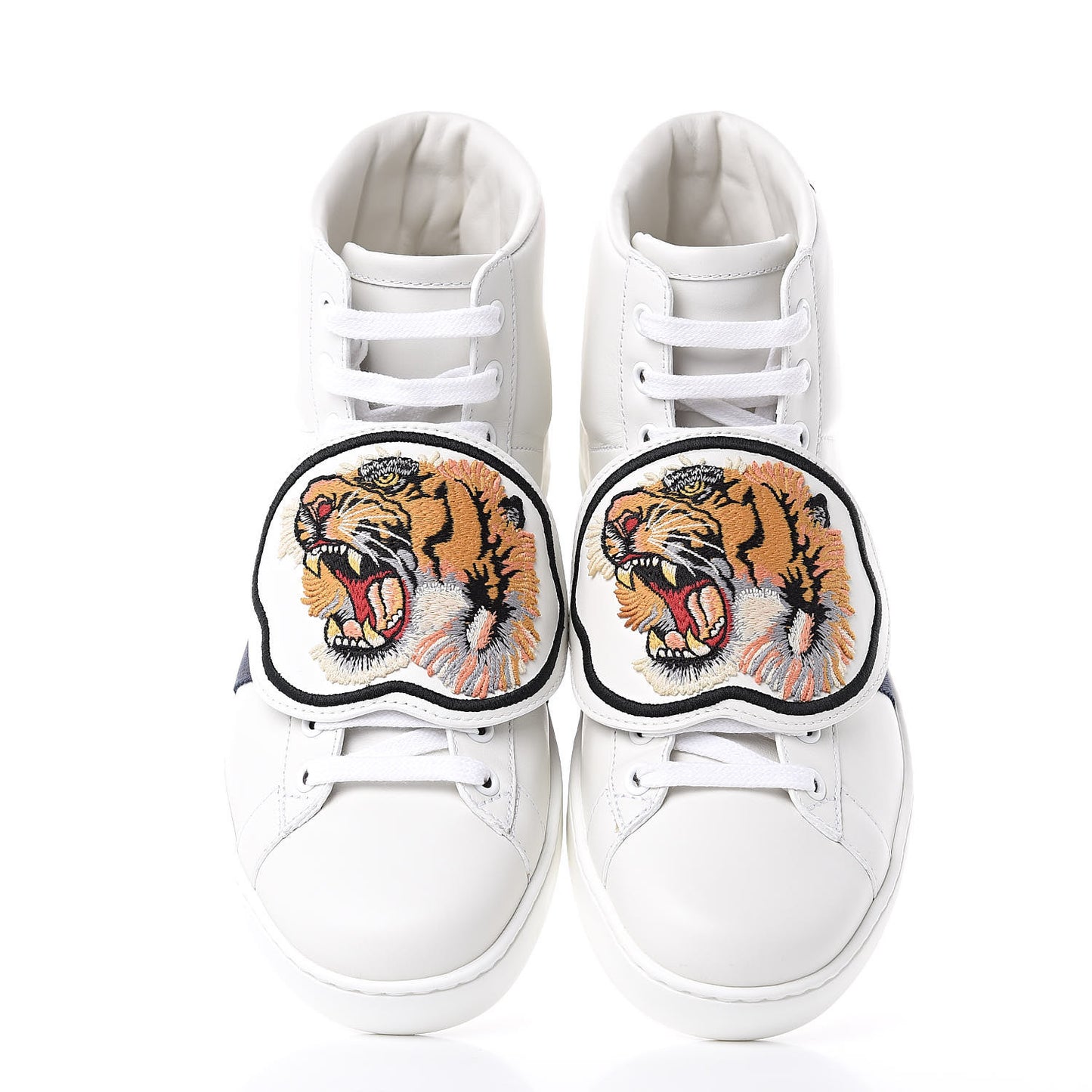 Calfskin Ayers Web Tiger Removable Patches Mens Ace High Top Sneakers 6.5 White