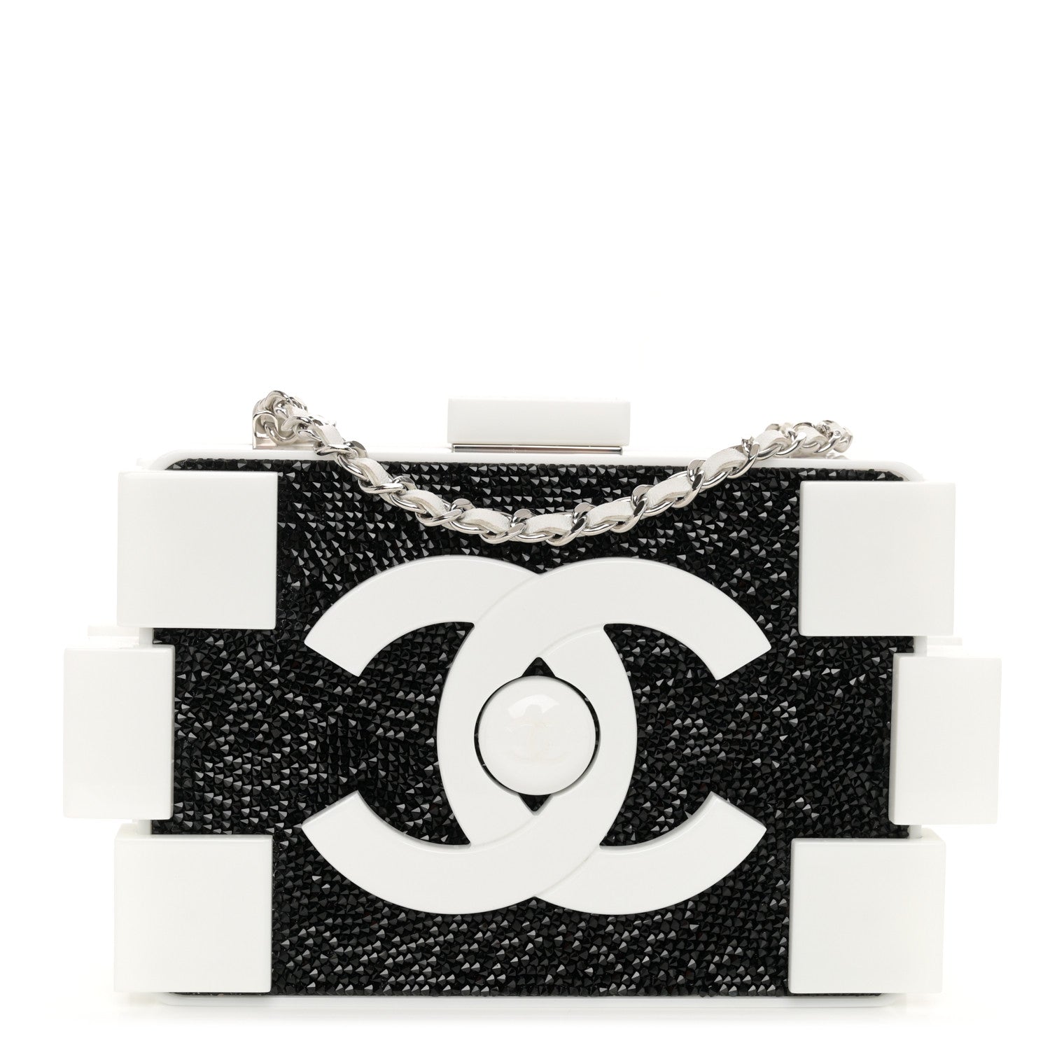 Chanel Plexiglass Crystal Lego Clutch White Black 1 of 26