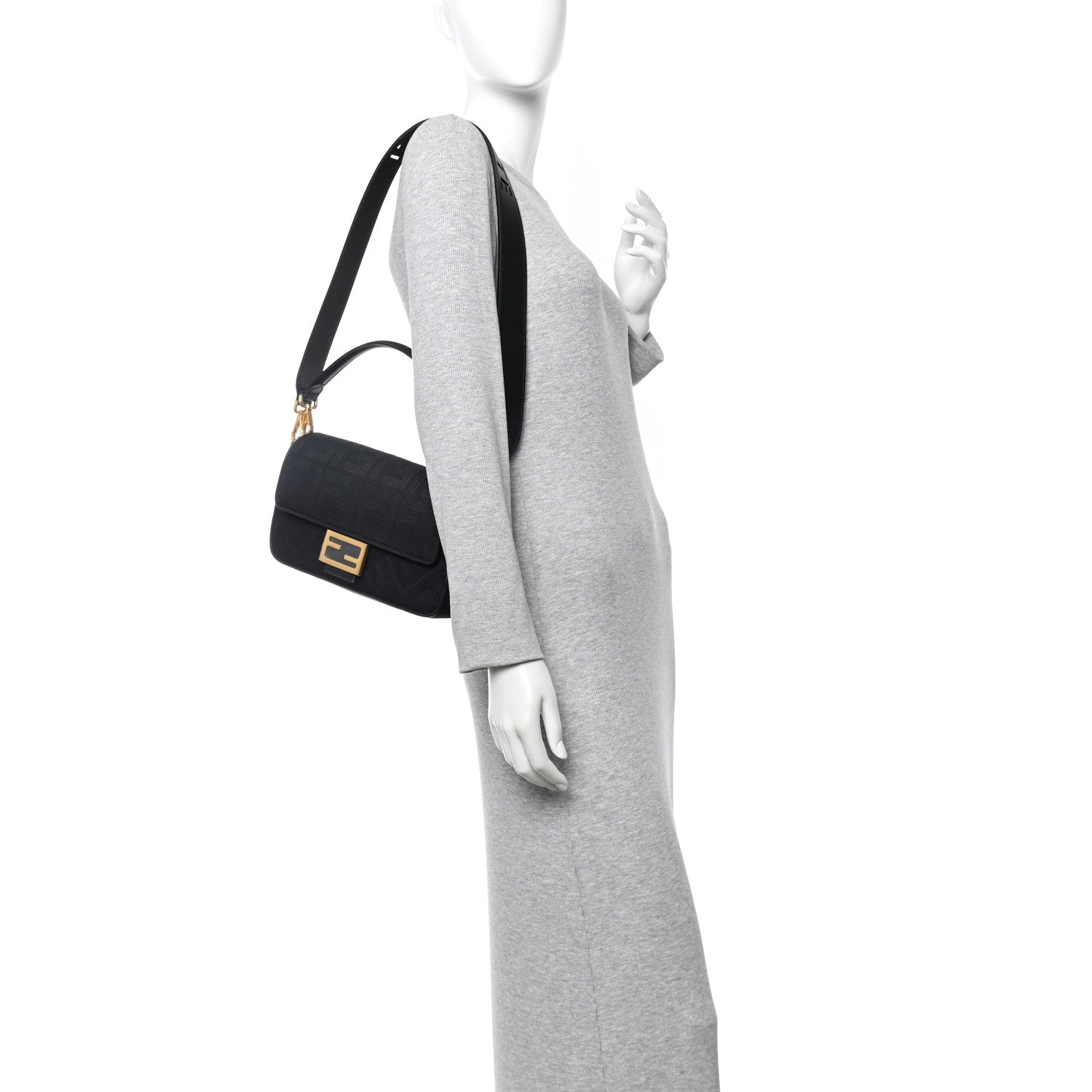 Fendi Canvas Vitello King Extra Strap FF Embroidered Baguette Black 2 of 9