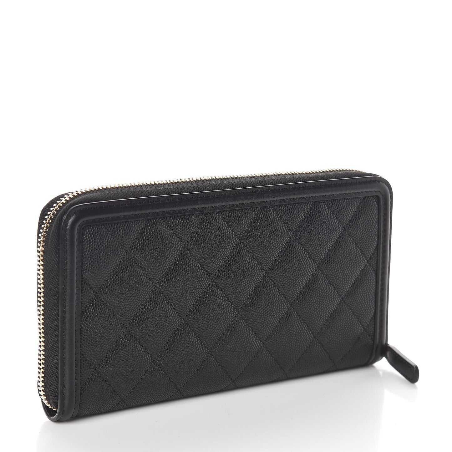 Caviar Quilted Filigree Zip Around Wallet Black