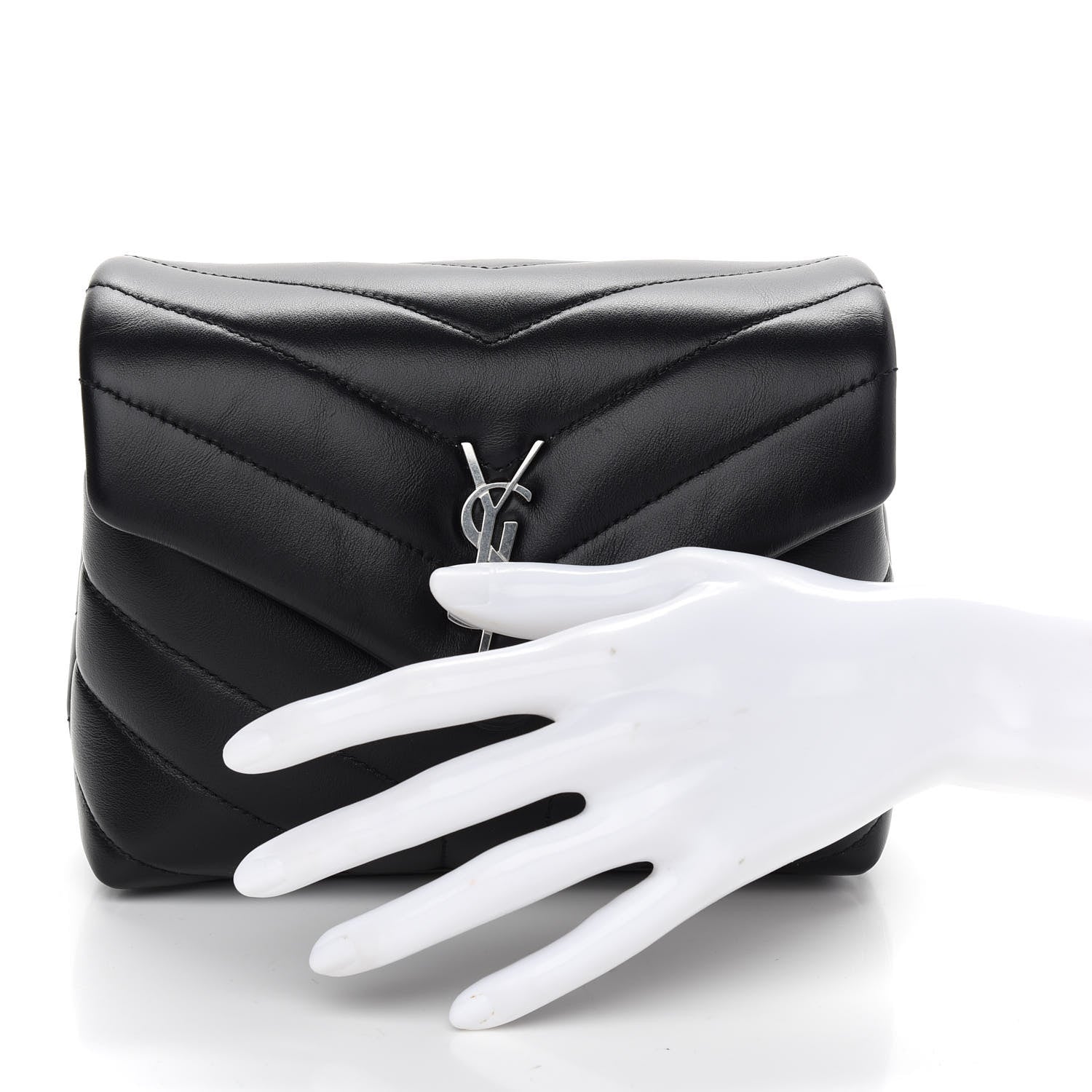 Saint Laurent Calfskin Y Quilted Monogram Toy Loulou Crossbody Bag Black 2 of 8