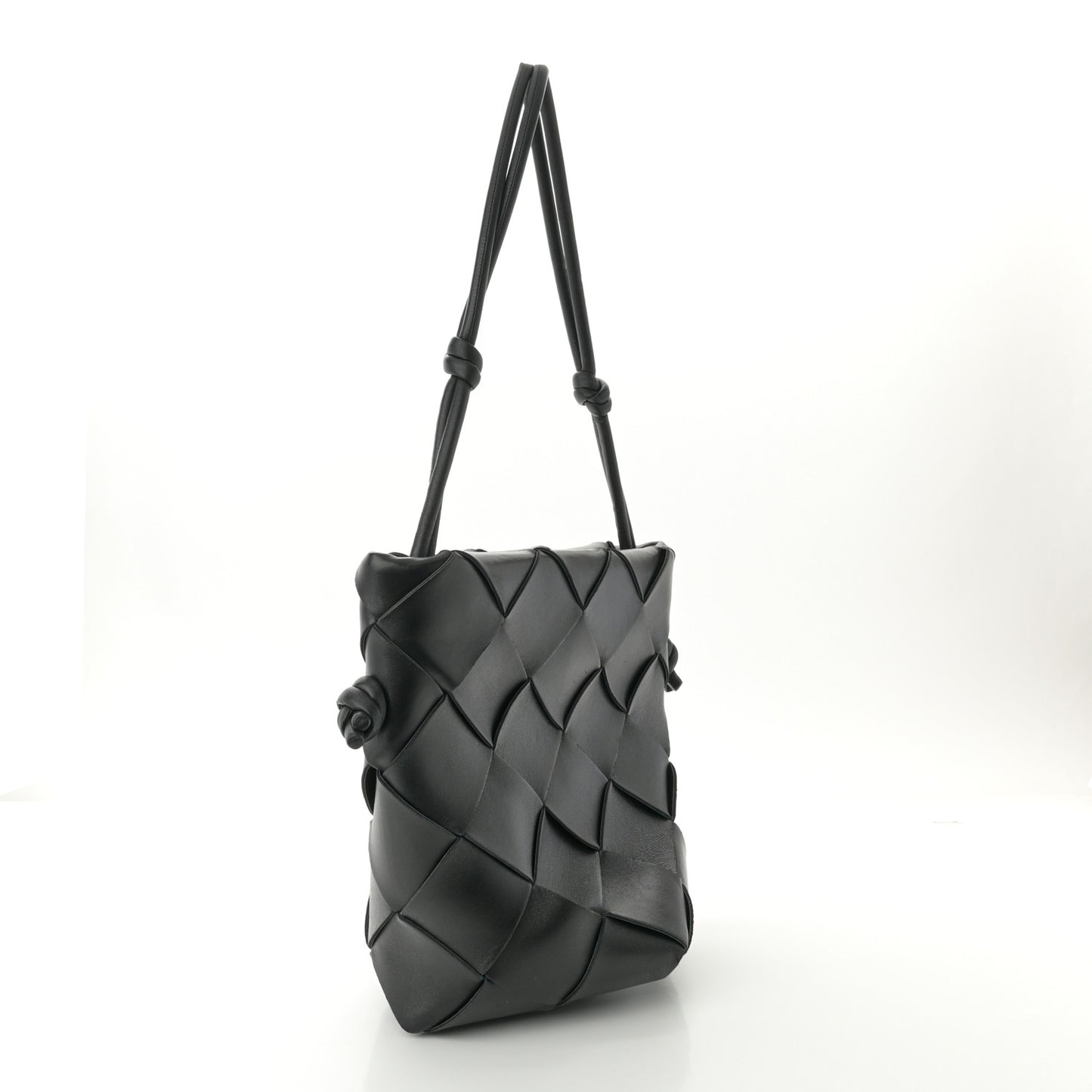 Nappa Maxi Intrecciato Clasp Bucket Bag Black