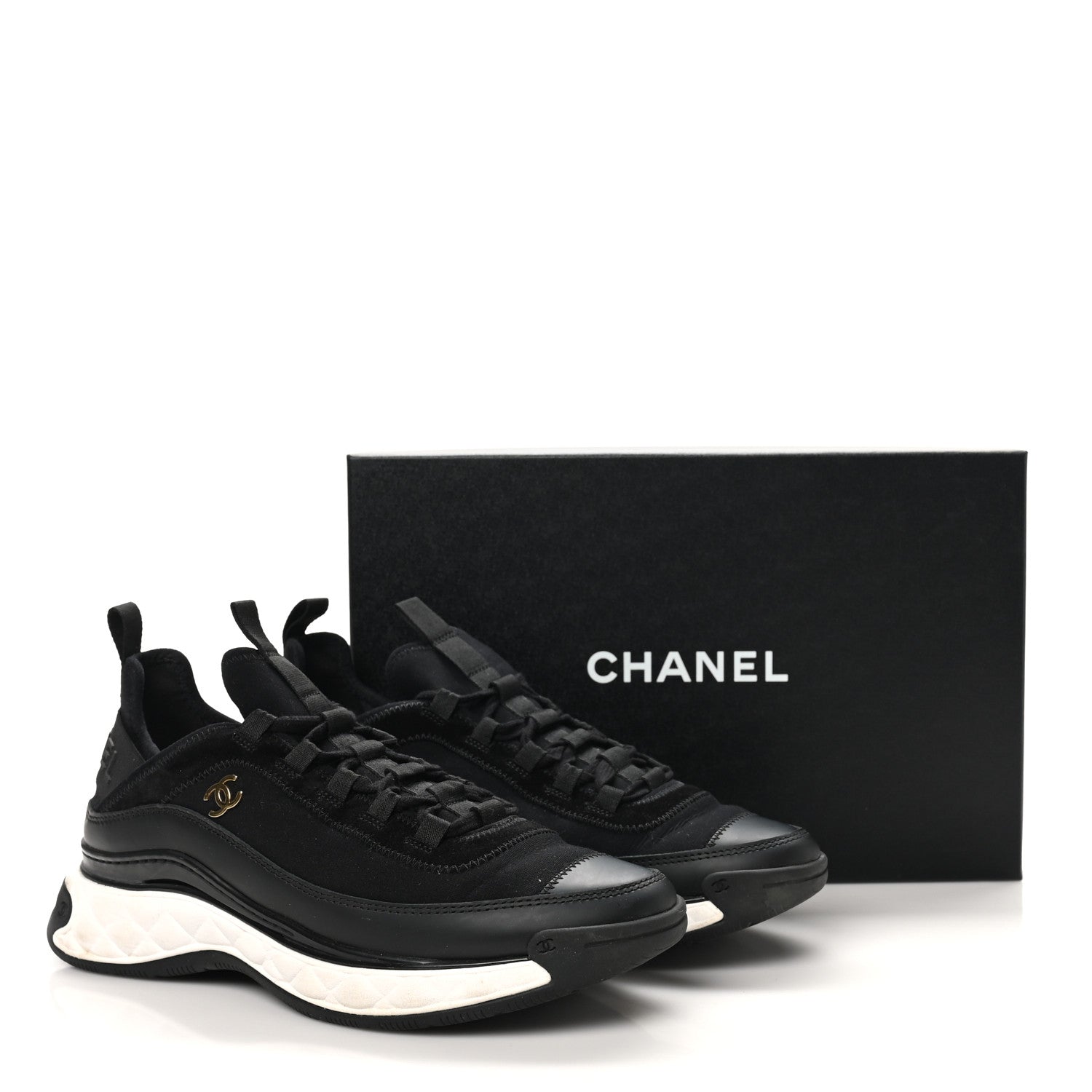 Chanel Velvet Calfskin Mixed Fibers CC Sneakers 40.5 Black 10 of 10