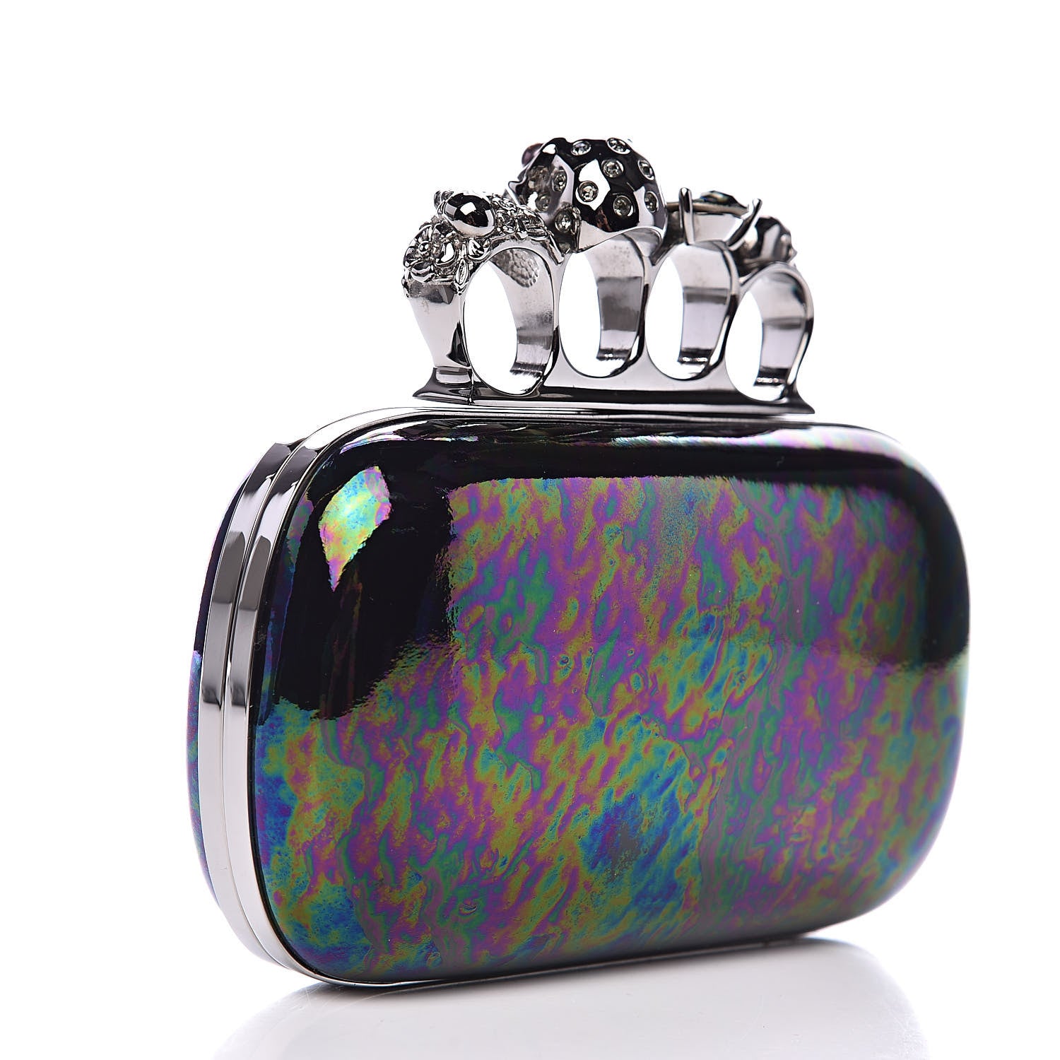 Alexander McQueen Patent Skull Knuckle Oil Slick Duster Box Clutch Multicolor 3 of 11