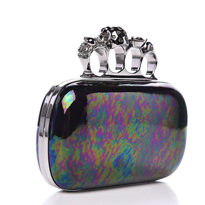 Alexander McQueen Patent Skull Knuckle Oil Slick Duster Box Clutch Multicolor 3 of 11