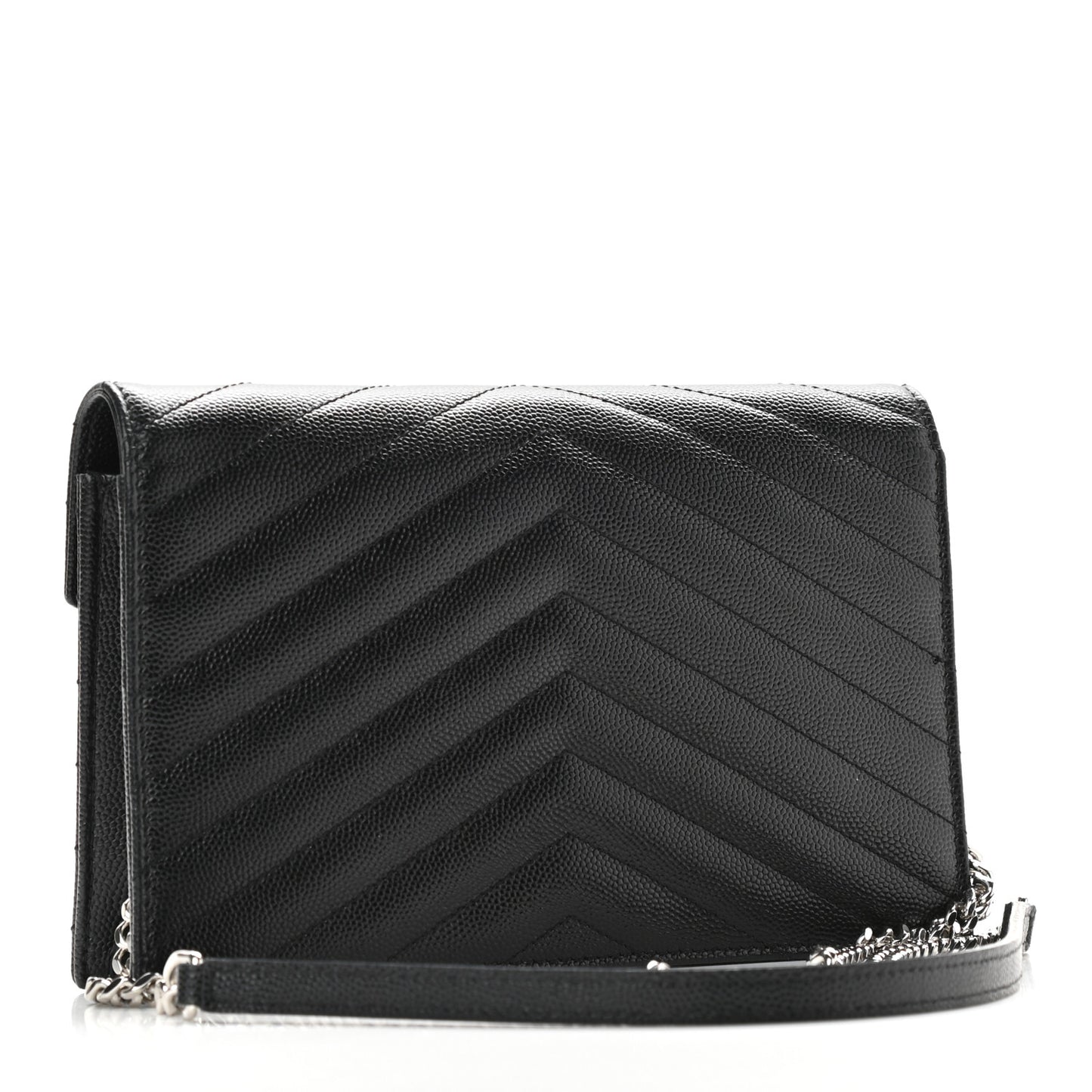 Grain De Poudre Matelasse Chevron Monogram Envelope Chain Wallet Black