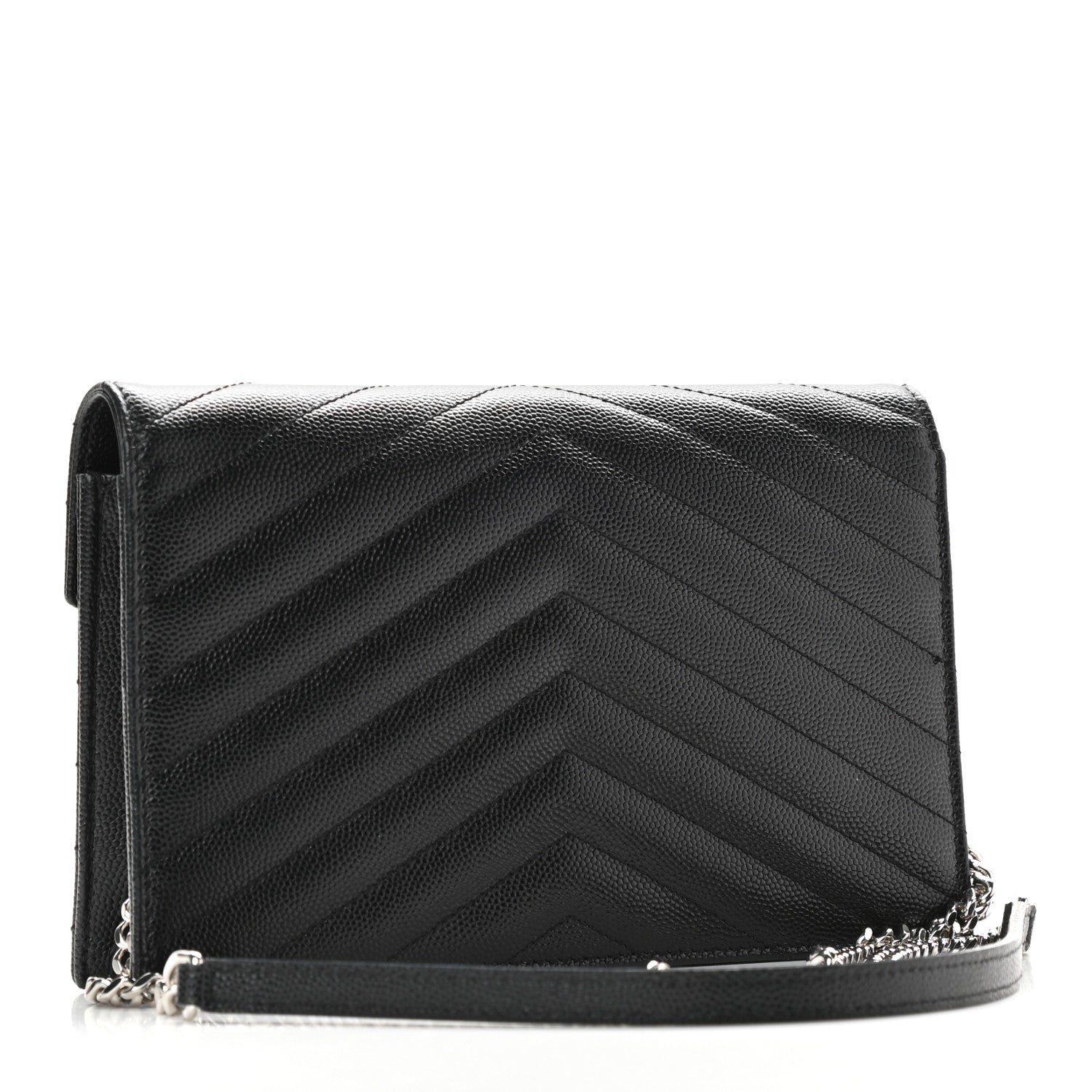 Saint Laurent Grain De Poudre Matelasse Chevron Monogram Envelope Chain Wallet Black 3 of 8